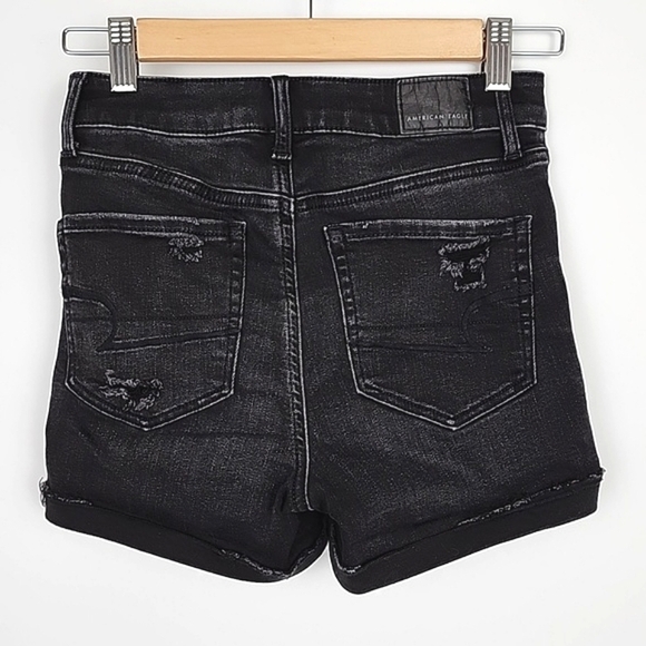 American Eagle AEO NE(X)T Level Stretch Black Super Hi-Rise  Shortie Shorts Sz 0 - Picture 2 of 16